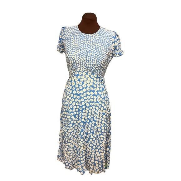 Capulet Womens Blue Floral Keyhole Back Short Sleeve Lined Midi Dress Size XS - Picture 11 of 11